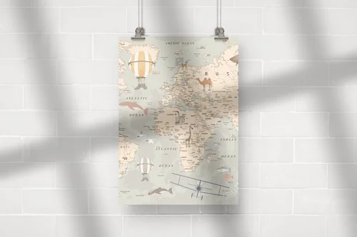 Retro mapa świata dla dzieci w nostalgicznych kolorach