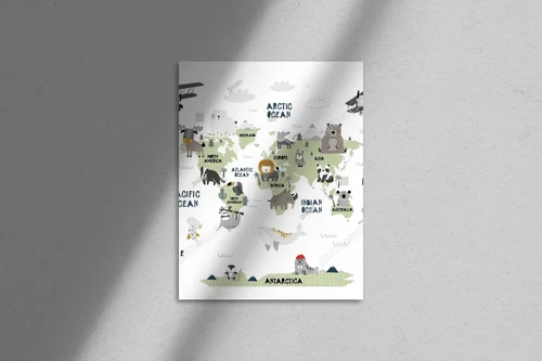 Kolorowa mapa świata z uroczymi zwierzakami dla dzieci