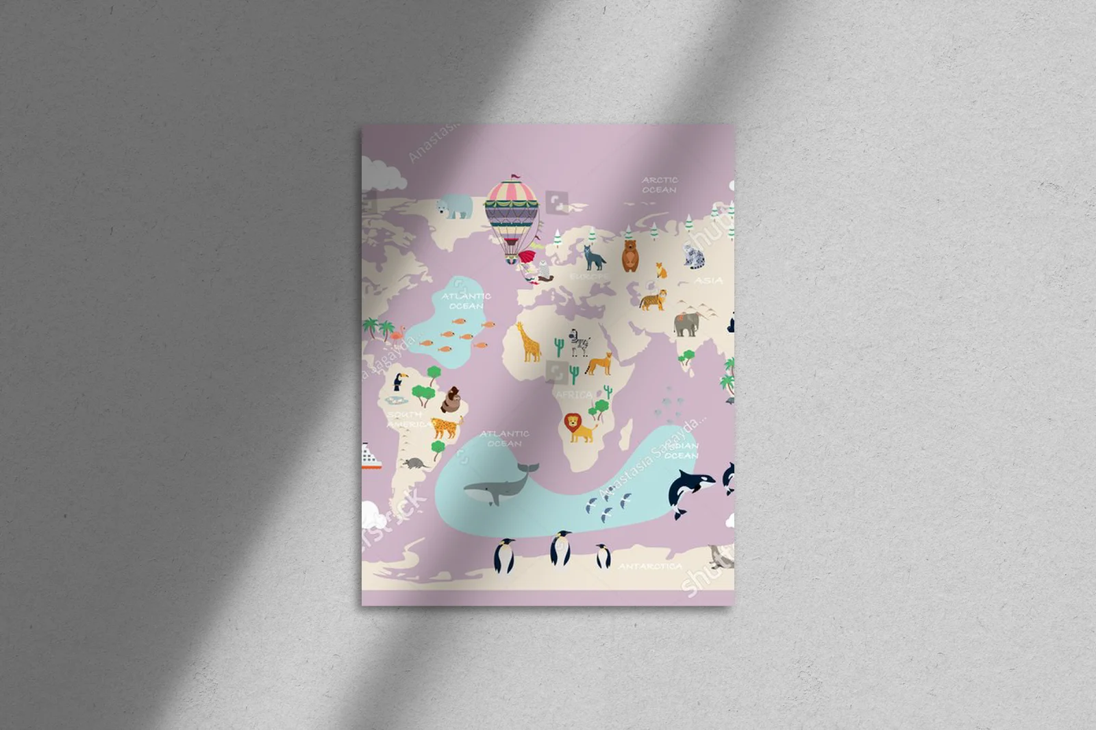 Urocza mapa świata w pastelowych odcieniach