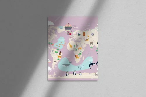 Urocza mapa świata w pastelowych odcieniach