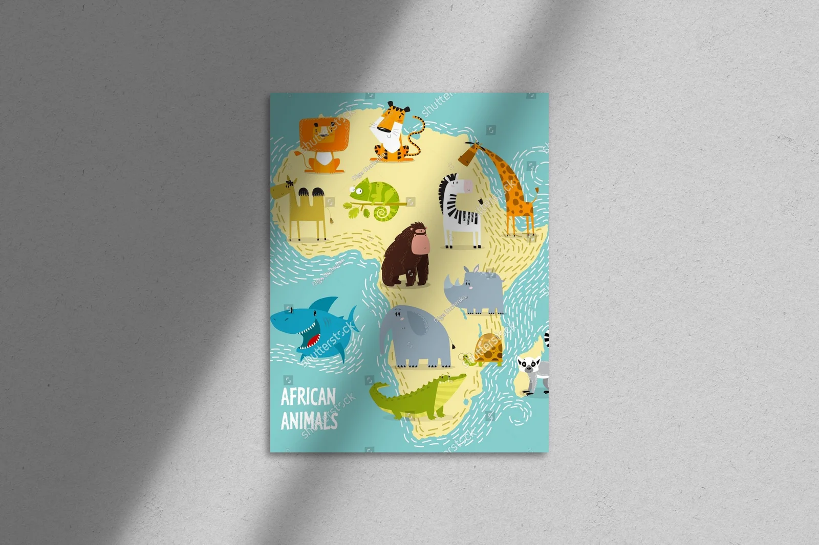 Kolorowa mapa Afryki z uśmiechniętymi zwierzętami