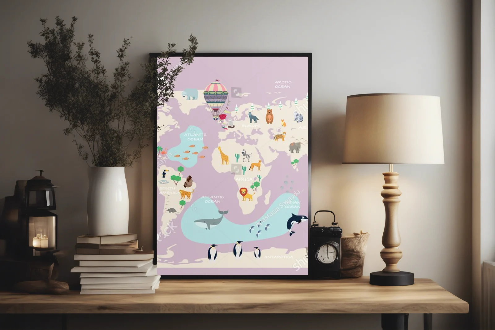 Urocza mapa świata w pastelowych odcieniach
