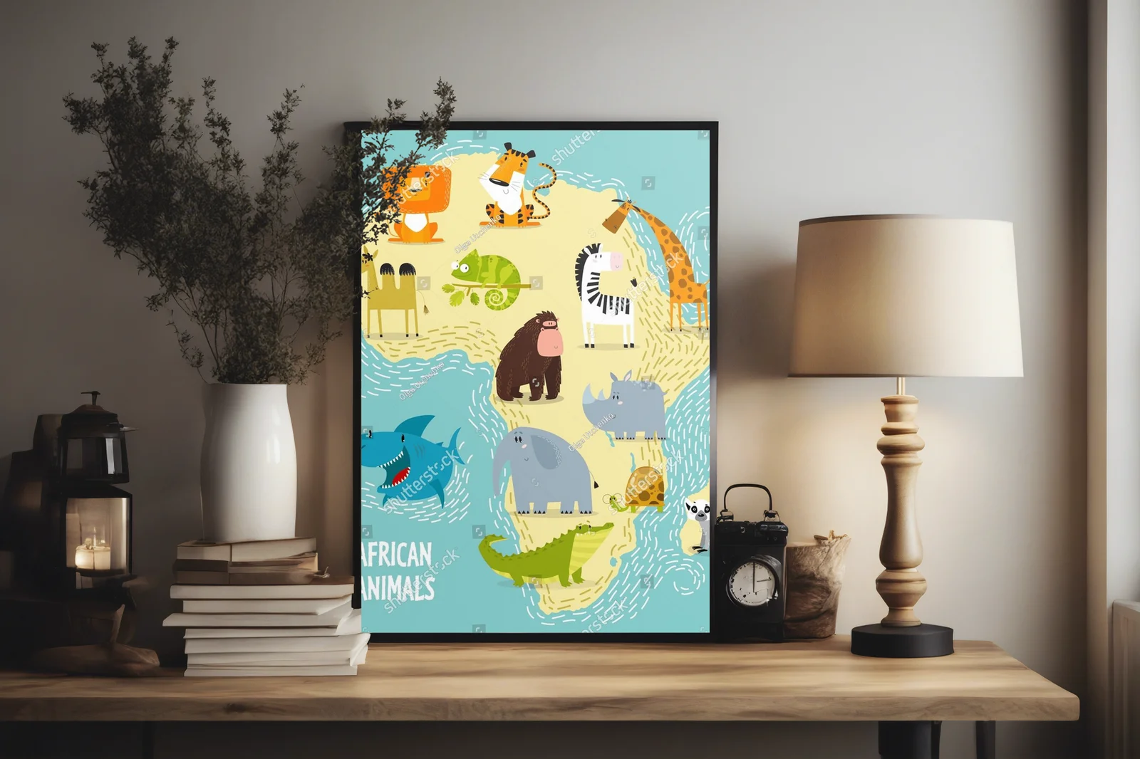 Kolorowa mapa Afryki z uśmiechniętymi zwierzętami