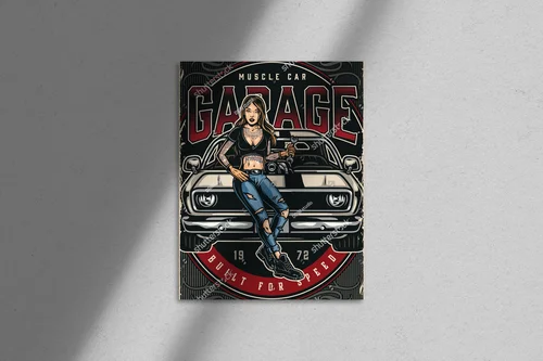 Kolorowa kompozycja muscle cars w retro klimacie