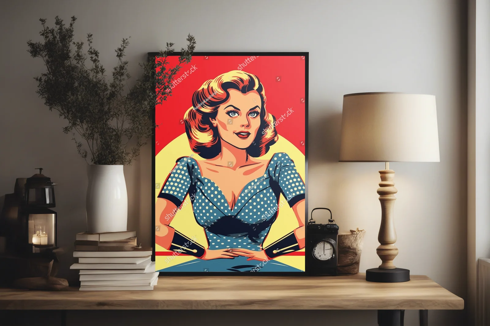 Kobieta w pop-artowym stylu i kolorach retro
