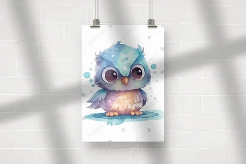 Urokliwe ilustracje z kawaii sową w pastelowych tonach