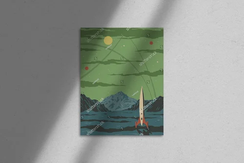 Kosmiczna ilustracja w retro-futurystycznym stylu