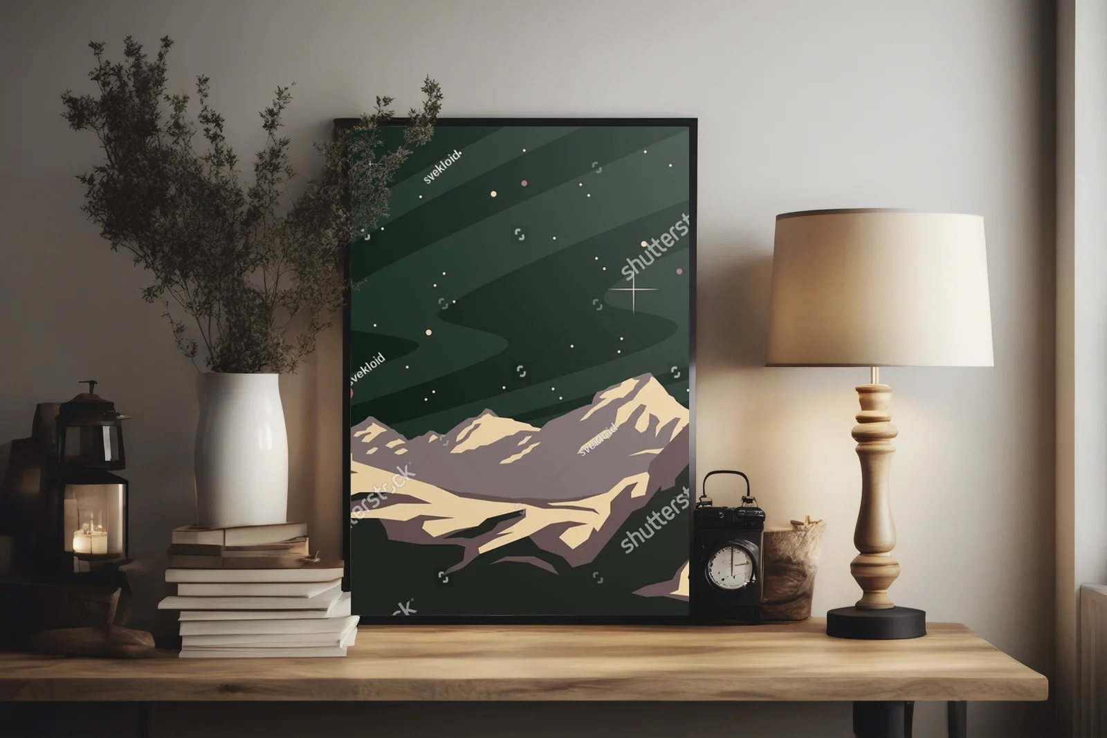 Kosmiczny pejzaż w retro stylu z lat 50-tych