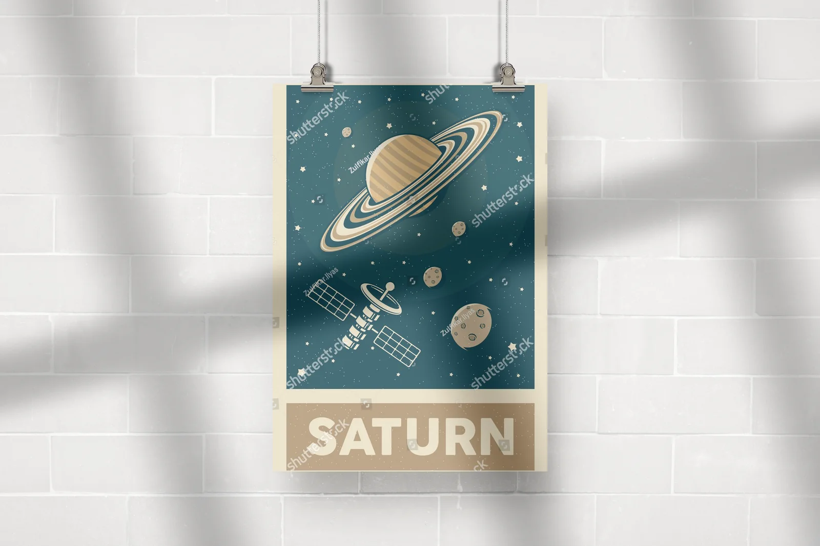 Kosmiczna podróż w retro stylu: Saturn na tle galaktyki