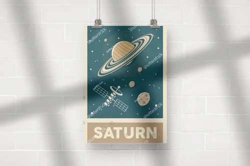 Kosmiczna podróż w retro stylu: Saturn na tle galaktyki