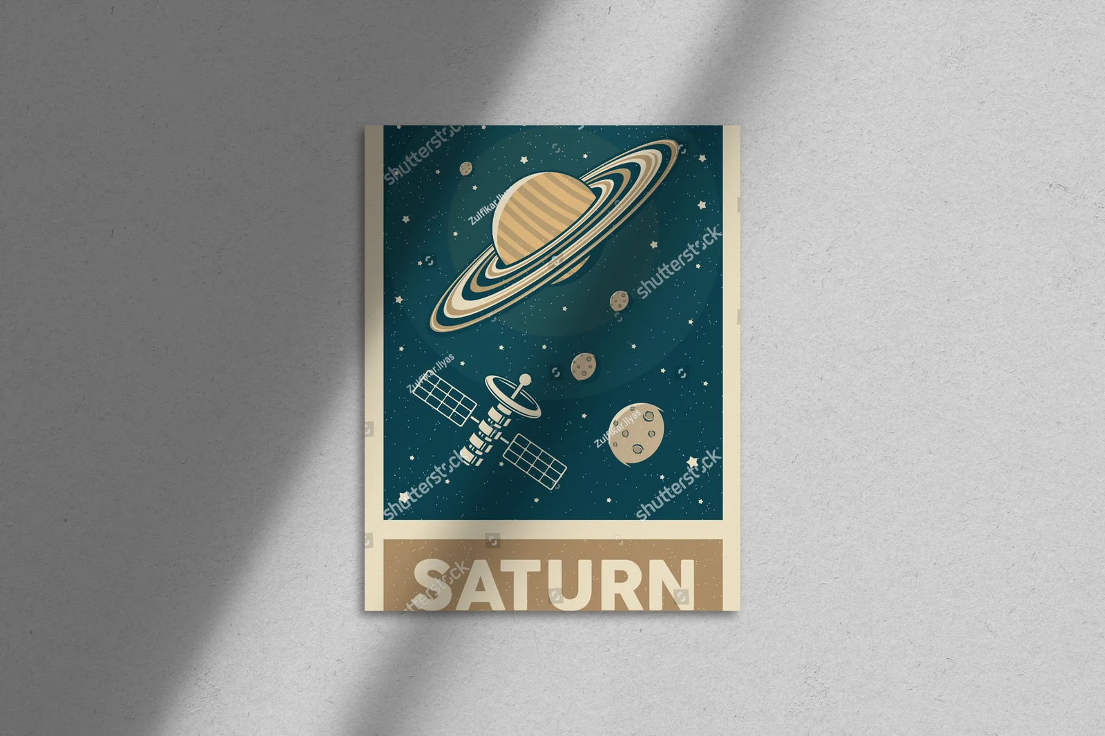 Kosmiczna podróż w retro stylu: Saturn na tle galaktyki