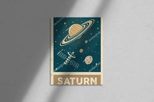 Kosmiczna podróż w retro stylu: Saturn na tle galaktyki