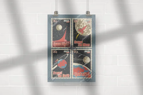 Z retro-futurystycznymi znaczkami w kosmos