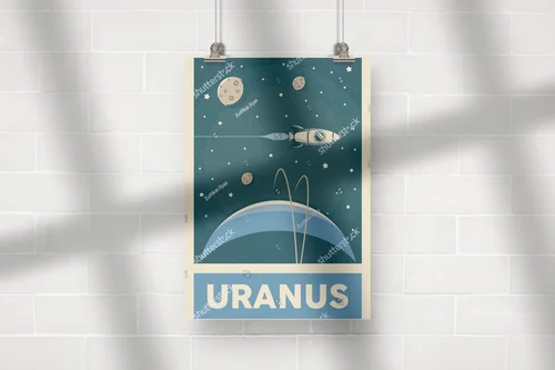 Retro plakat planety Uran w odcieniach zieleni