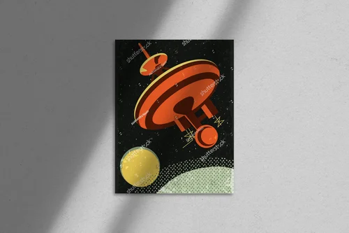 Retro kosmiczna podróż w wyrazistych barwach