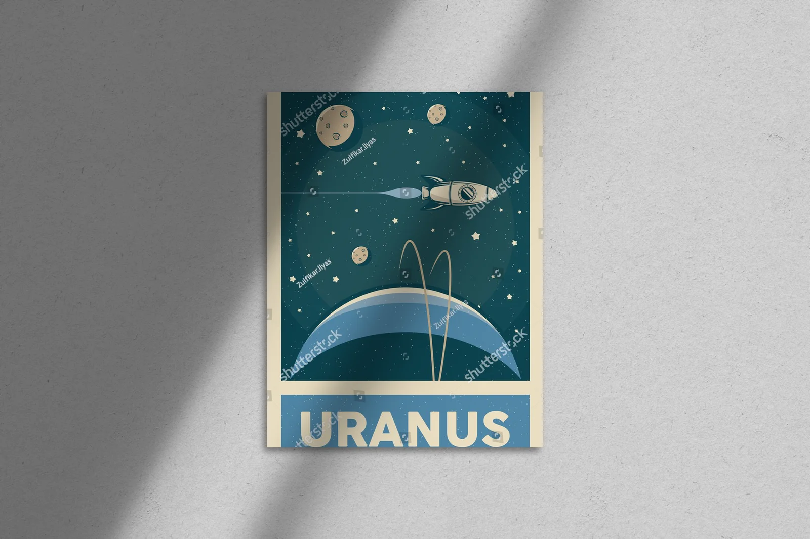 Retro plakat planety Uran w odcieniach zieleni