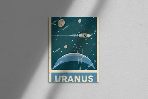 Retro plakat planety Uran w odcieniach zieleni