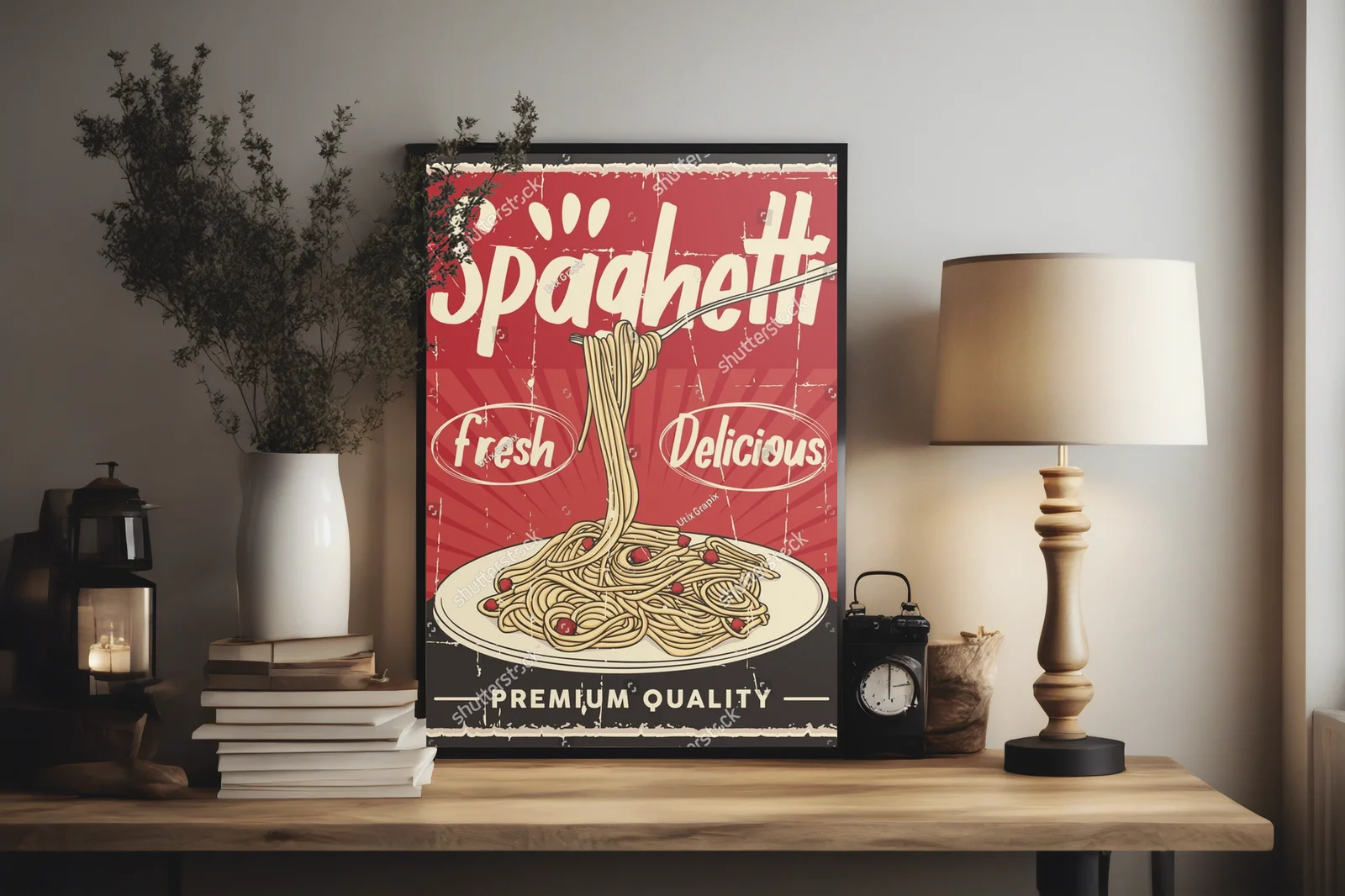 Retro urok włoskiego spaghetti w kuchennym stylu