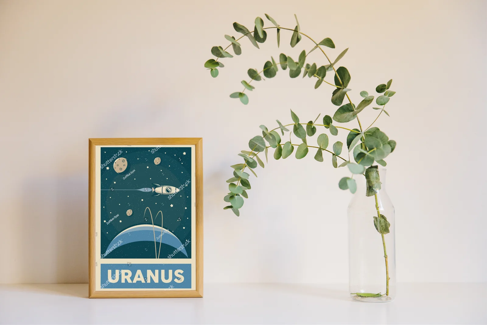 Retro plakat planety Uran w odcieniach zieleni