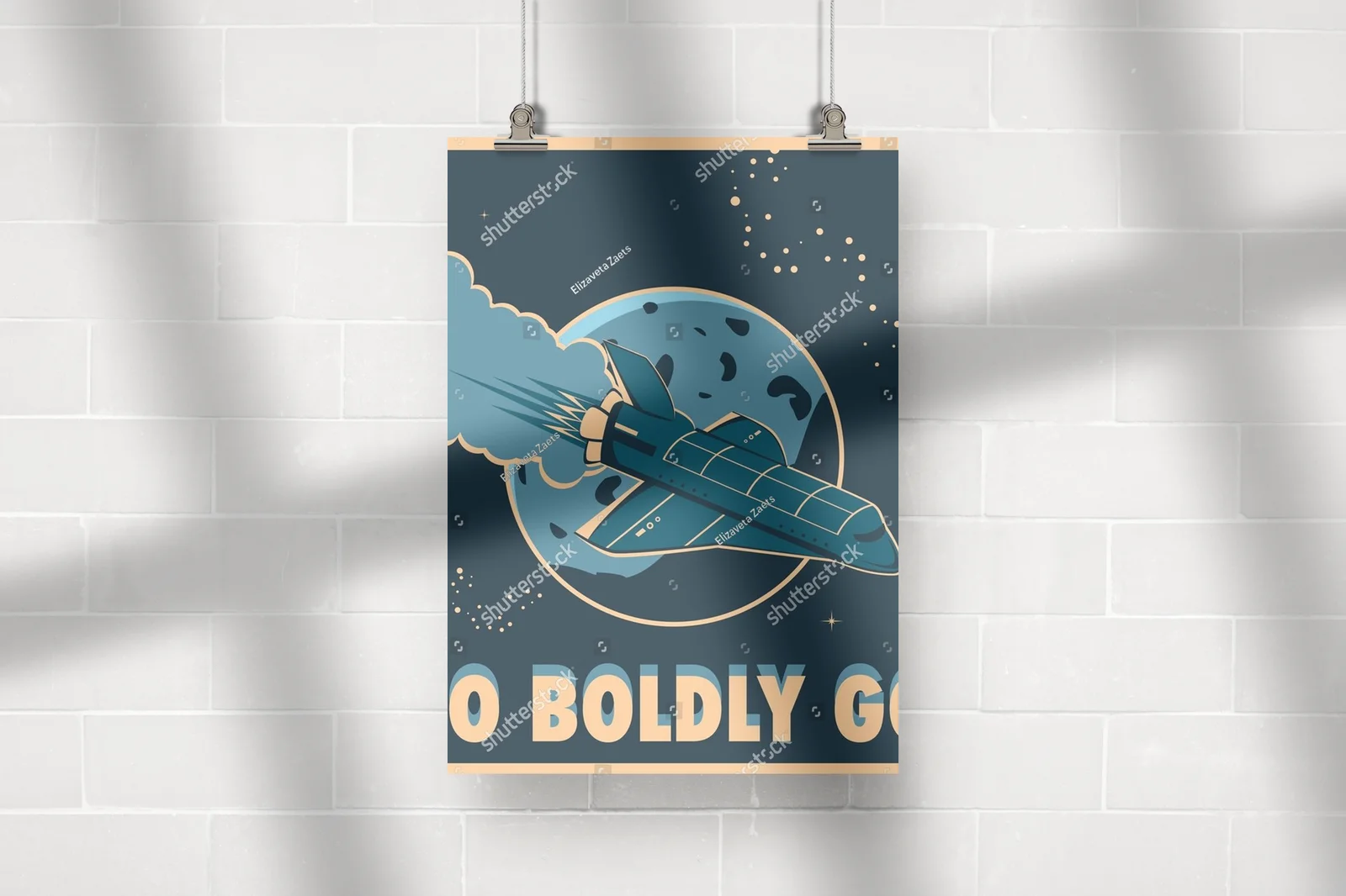 Nostalgiczny poster promu kosmicznego w galaktycznym stylu