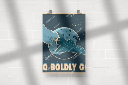 Nostalgiczny poster promu kosmicznego w galaktycznym stylu