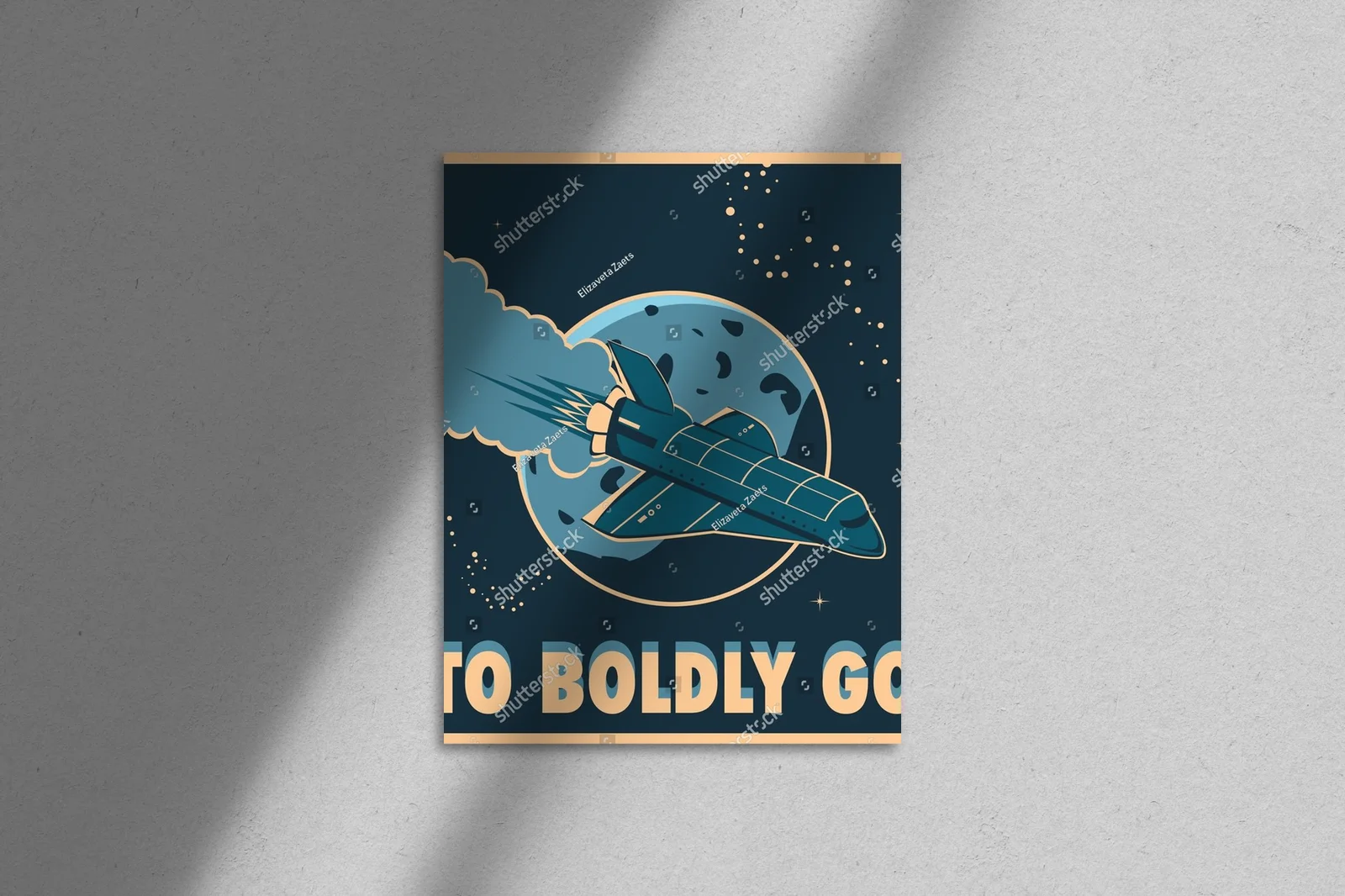 Nostalgiczny poster promu kosmicznego w galaktycznym stylu
