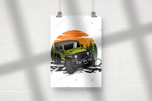 Zielony offroadowy samochód w leśnym krajobrazie