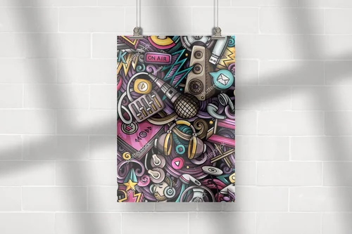 Kolorowe doodle audio w fantazyjnej kompozycji