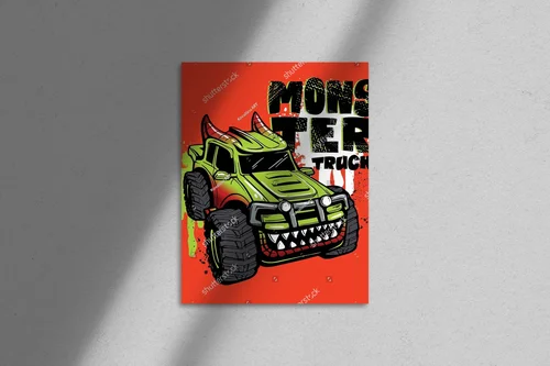 Futurystyczne monster trucki w ogniście czerwonych odcieniach