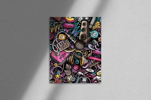 Kolorowe doodle audio w fantazyjnej kompozycji