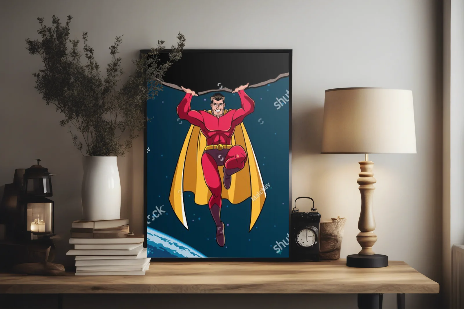 Superbohater w akcji w odcieniach nocnego nieba