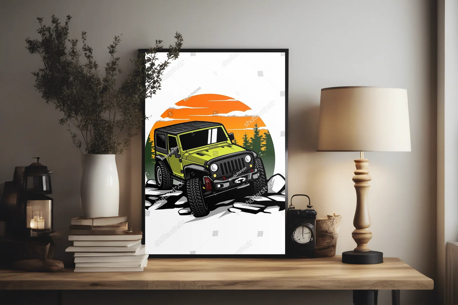 Zielony offroadowy samochód w leśnym krajobrazie