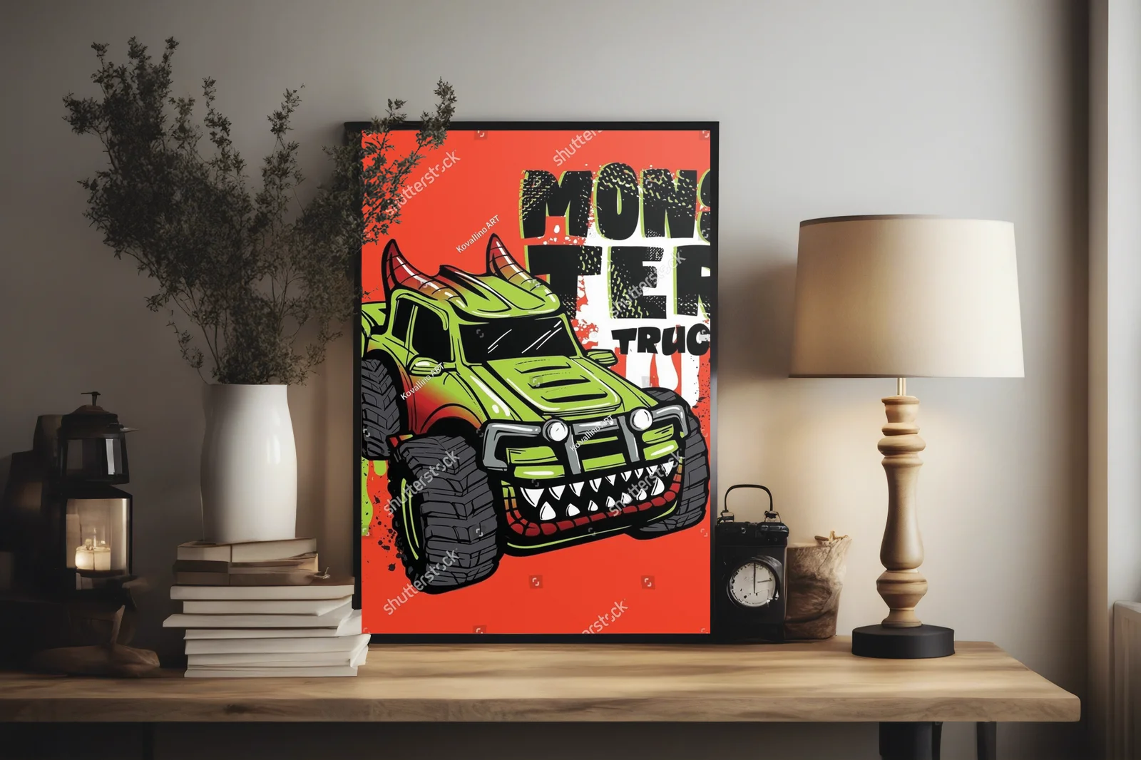 Futurystyczne monster trucki w ogniście czerwonych odcieniach