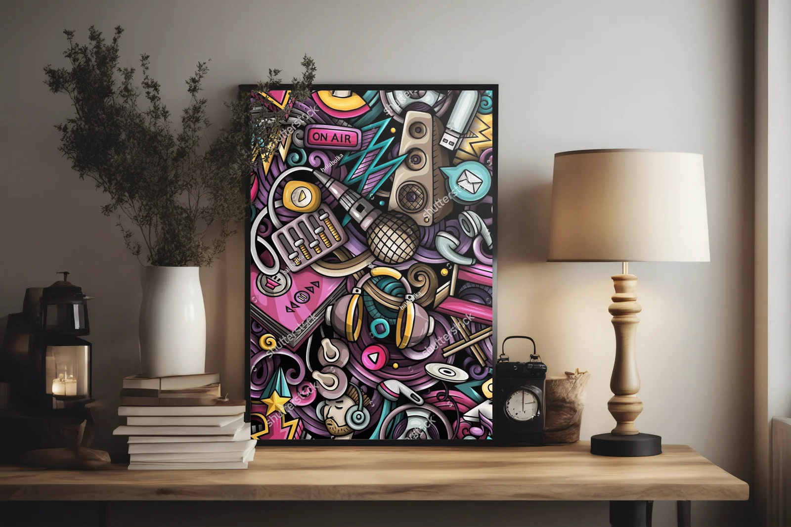 Kolorowe doodle audio w fantazyjnej kompozycji