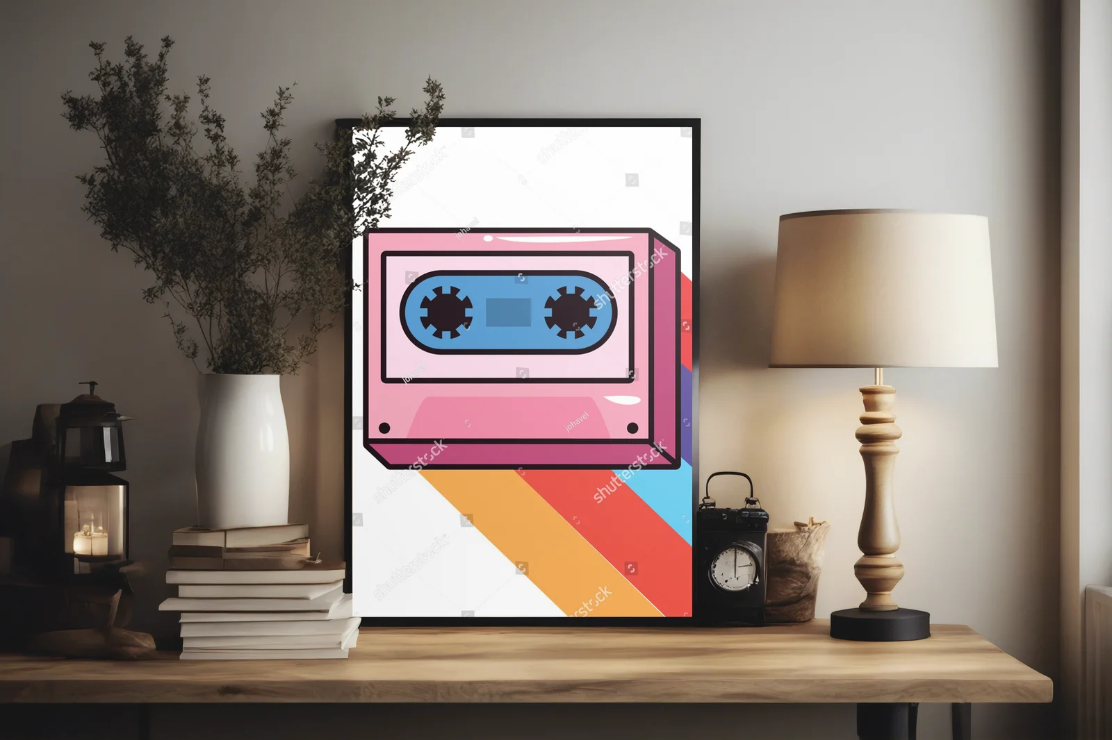 Kolorowy pop-art z kasetą w tęczowych barwach