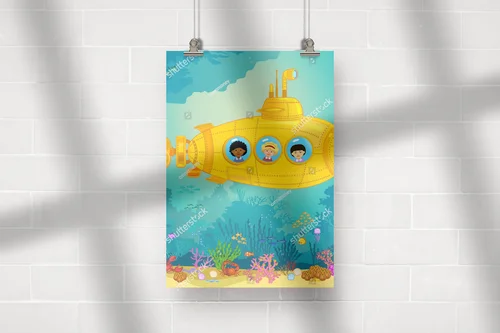 Urok żółtej łodzi podwodnej w kolorach oceanu