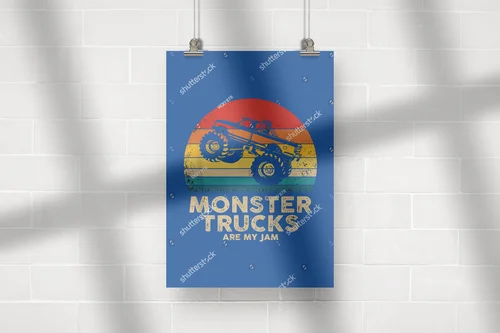 Fascynujące retro monster trucki w intensywnych barwach