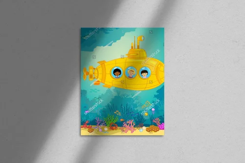 Urok żółtej łodzi podwodnej w kolorach oceanu