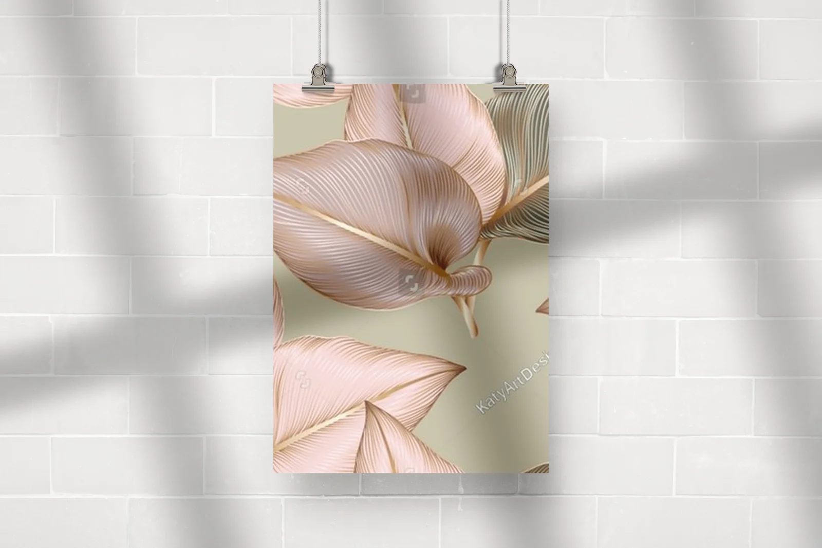 Luksusowy floralny motyw z złotymi liśćmi