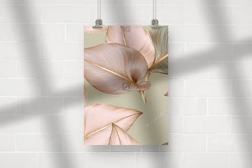 Luksusowy floralny motyw z złotymi liśćmi