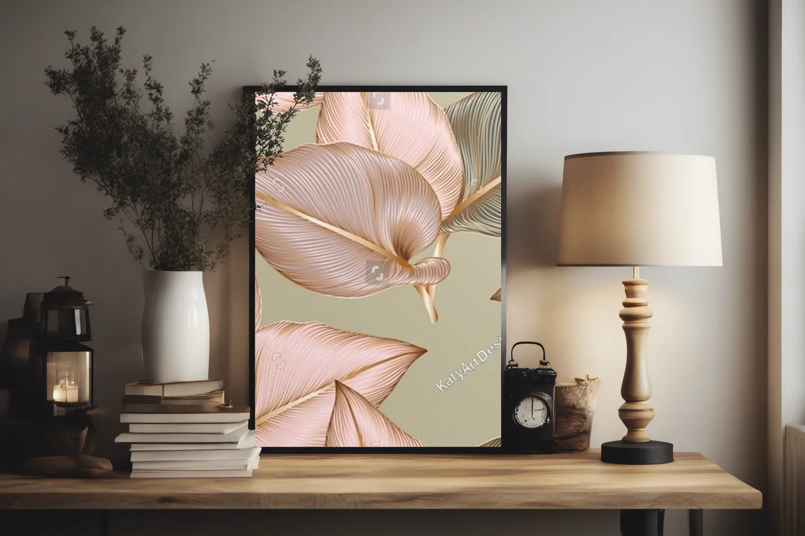 Luksusowy floralny motyw z złotymi liśćmi
