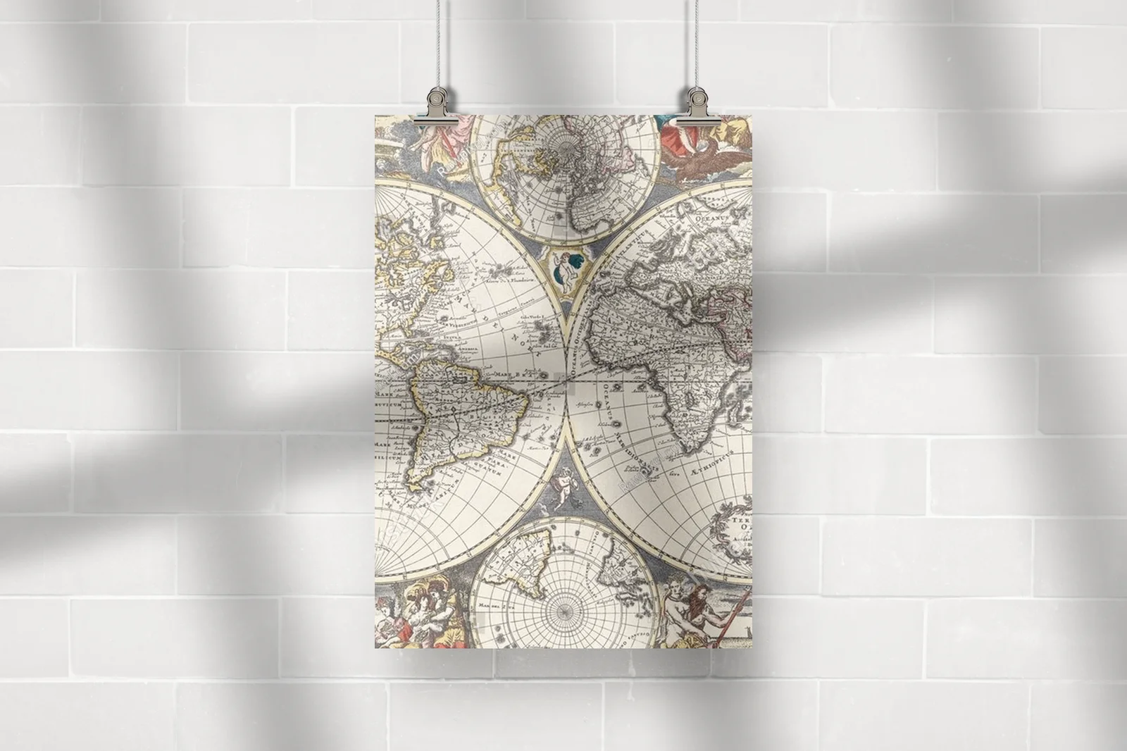 Zachwycająca vintage mapa świata w pastelowych odcieniach
