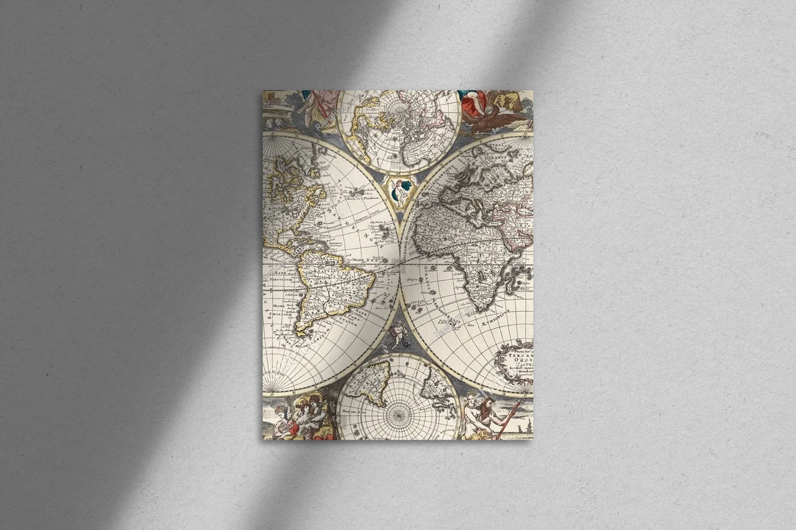 Zachwycająca vintage mapa świata w pastelowych odcieniach