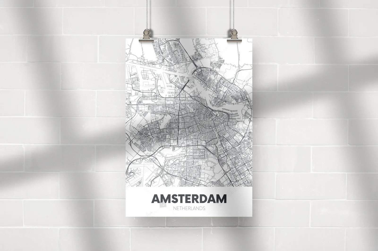 Magiczna mapa Amsterdamu w odcieniach bieli