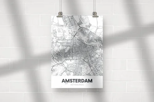 Magiczna mapa Amsterdamu w odcieniach bieli