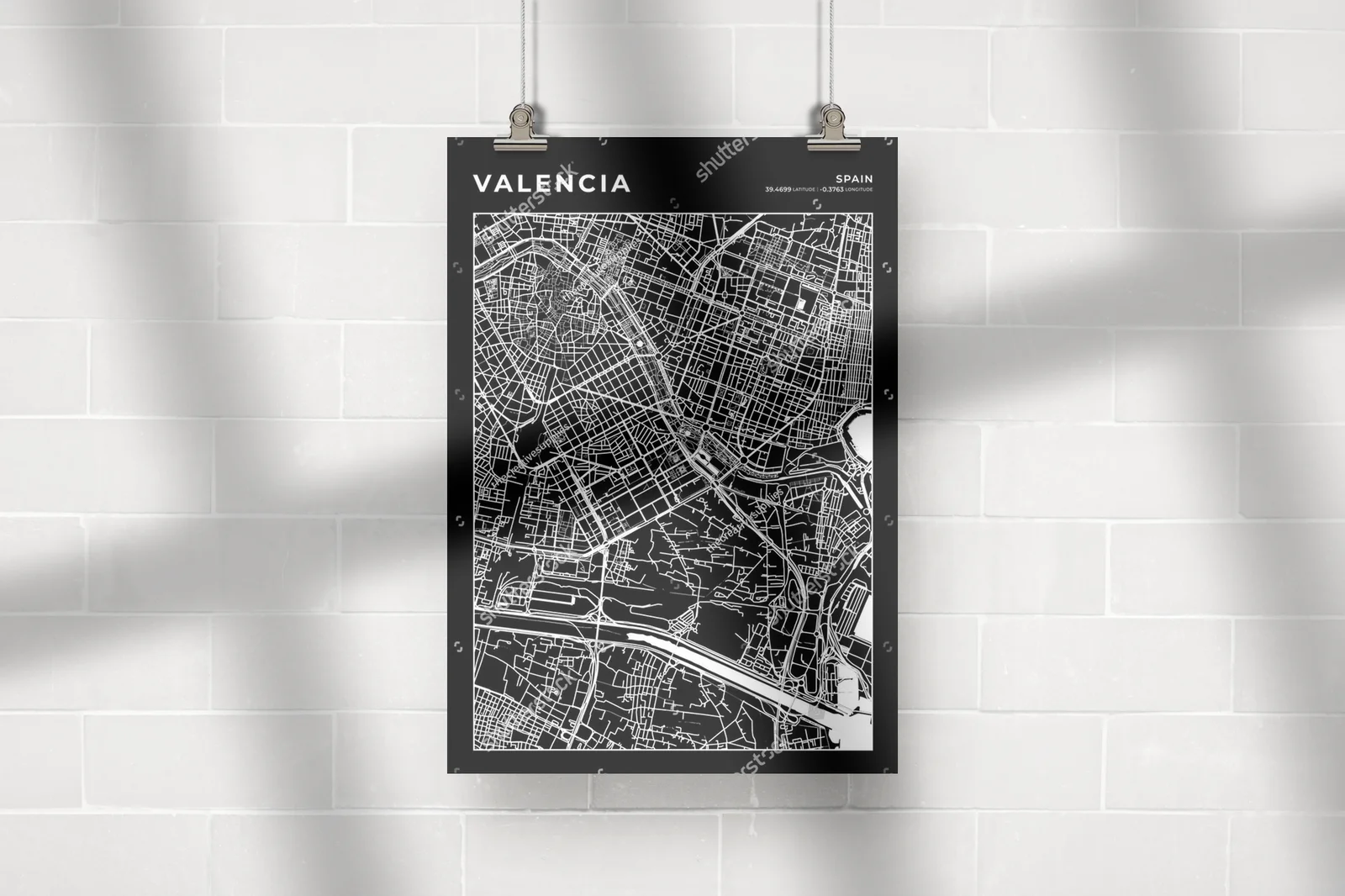 Elegancka mapa Valencji w monochromatycznych barwach