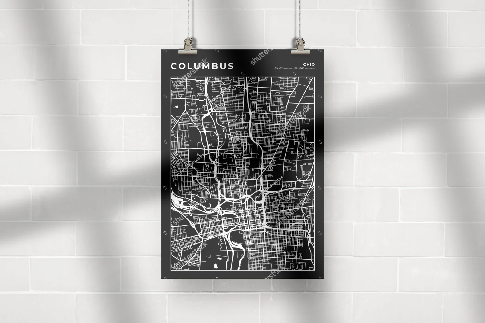 Elegancka mapa Columbus w monochromatycznych odcieniach