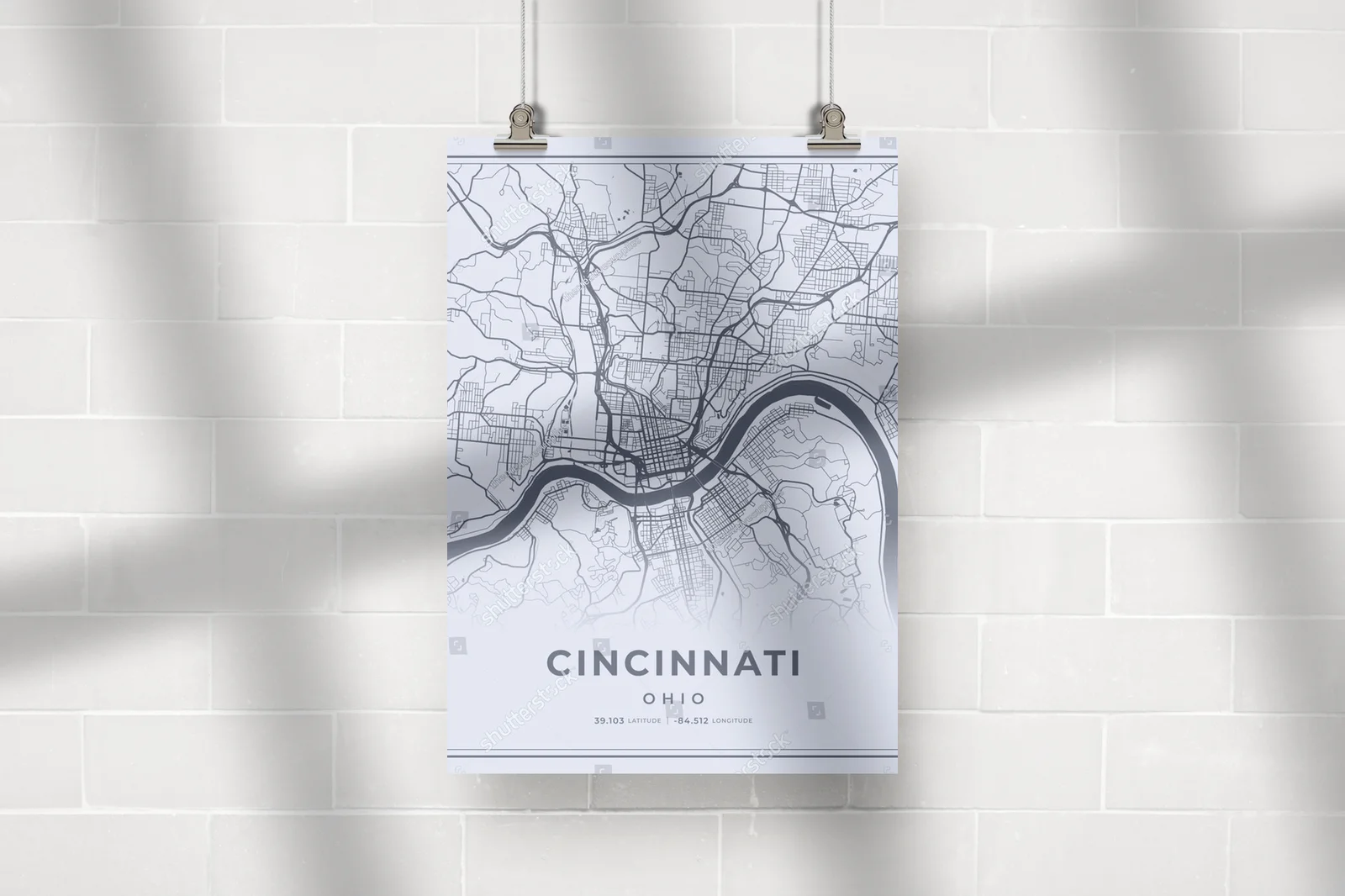 Nowoczesna mapa Cincinnati w delikatnej szarości
