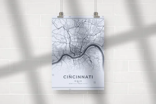Nowoczesna mapa Cincinnati w delikatnej szarości