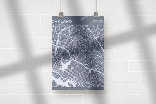 Minimalistyczna mapa Oakland w odcieniach szarości